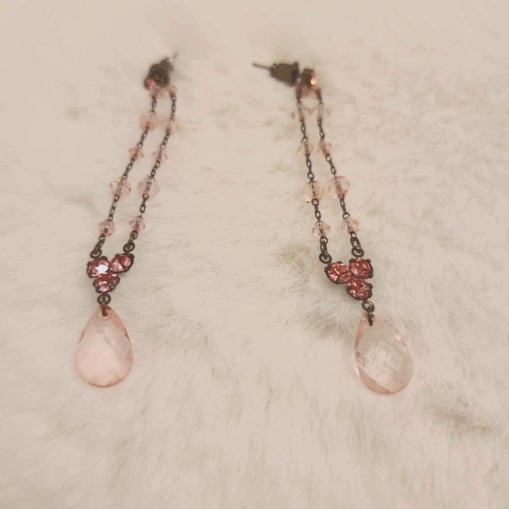 Pink rhinestone hanging earrings